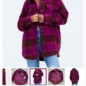 Good American Purple and Brown Plaid Utility Jacket